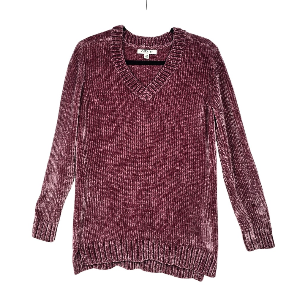 Orvis Women Purple Chenille V-Neck Long Sleeve Pullover Sweater Medium Cozy Soft
